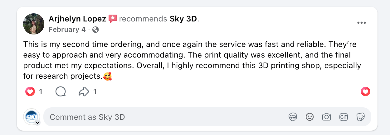 Customer feedback screenshot 3 from Facebook